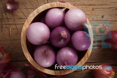 Shallots Still Life Wood Background Stock Photo