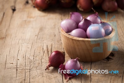 Shallots Still Life Wood Background Stock Photo