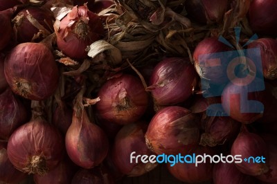 Shallots Still Life Wood Background Close Up Stock Photo