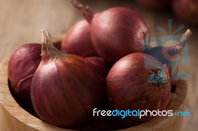 Shallots Still Life Wood Background Close Up Stock Photo