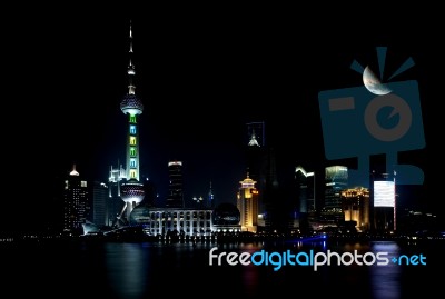 Shanghai Skyline By Night Stock Photo