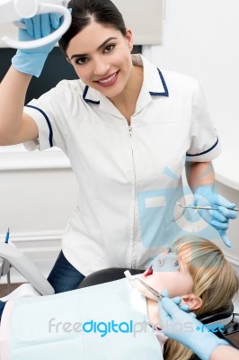 She Is In Annual Dental Check Up Stock Photo