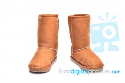 Sheepskin Boots Isolated On White Stock Photo