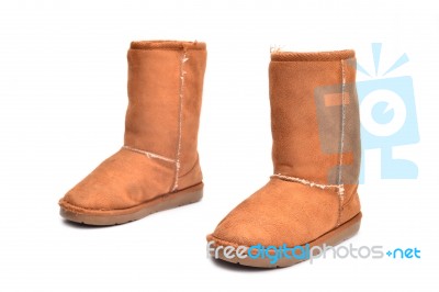 Sheepskin Boots Isolated On White Stock Photo