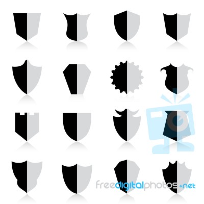 Shield Icon Set With Reflection.  Illustration Stock Image