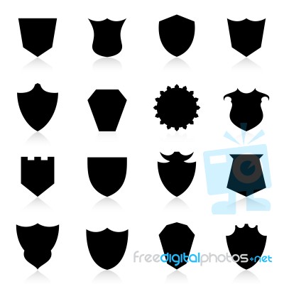 Shield Icon Set With Reflection.  Illustration Stock Image