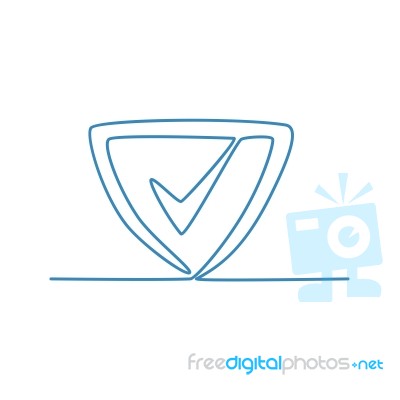 Shield With Check Mark Continuous Line Stock Image