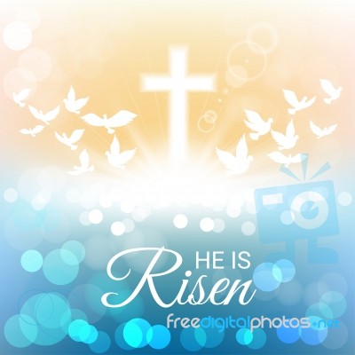 Shining And Birds With He Is Risen Text For Easter Day Stock Image