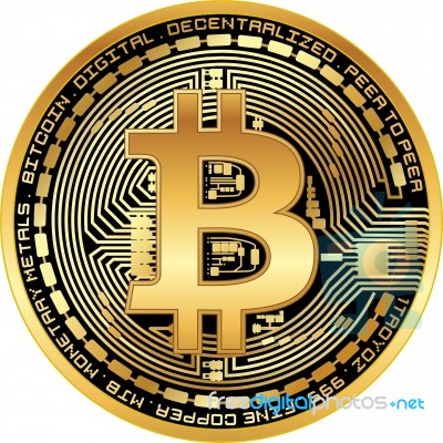 Shiny Golden Bitcoin Stock Photo