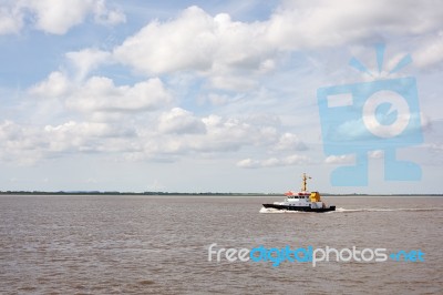 Ship On River Elbe Stock Photo