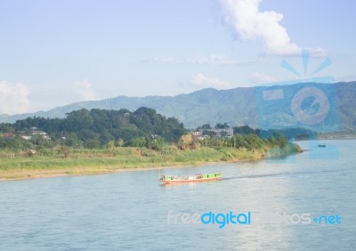 Shipping Lao Boat On The Mae Khong River Stock Photo