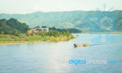 Shipping Lao Boat On The Mae Khong River Stock Photo