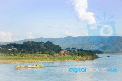 Shipping Lao Boat On The Mae Khong River Stock Photo