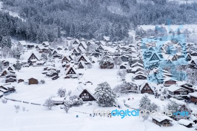 Shirakawa-go Village In Winter, Unesco World Heritage Sites, Japan Stock Photo