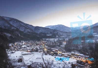 Shirakawago Snow Village Stock Photo