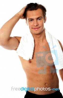 Shirtless Man With Gym Towel Stock Photo