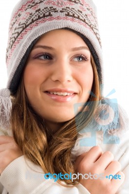 Shivering Smiling Girl With Cap Stock Photo