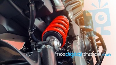 Shock Absorber Of Motorcycle Stock Photo