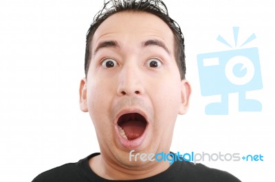 Shocked Man Over White Stock Photo