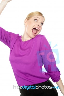 Shocked Young Lady On White Stock Photo