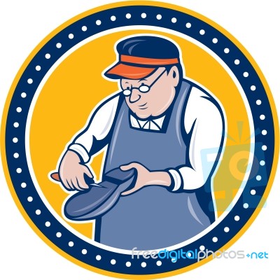 Shoemaker Cobbler Circle Cartoon Stock Image