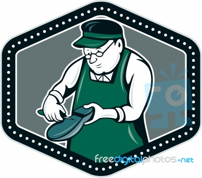 Shoemaker Cobbler Shield Cartoon Stock Image