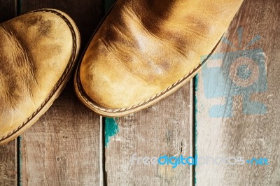 Shoes On A Wooden Stock Photo