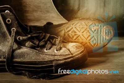 Shoes On Wooden Stock Photo