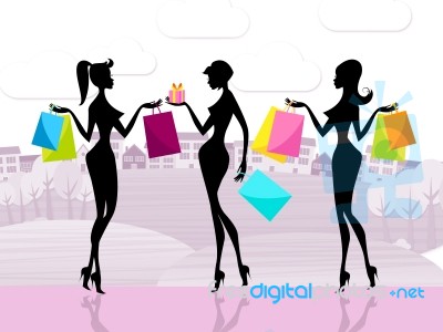 Shopper Women Shows Commercial Activity And Adults Stock Image