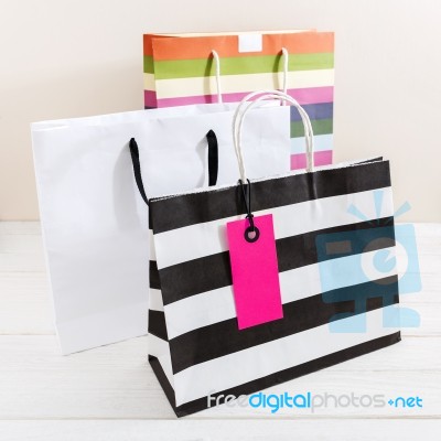 Shopping Bags With Pink Tag Stock Photo