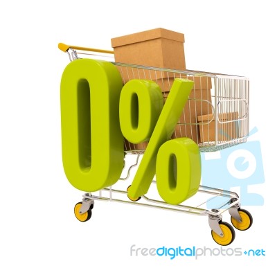 Shopping Cart And 0 Percent Isolated On White Stock Image