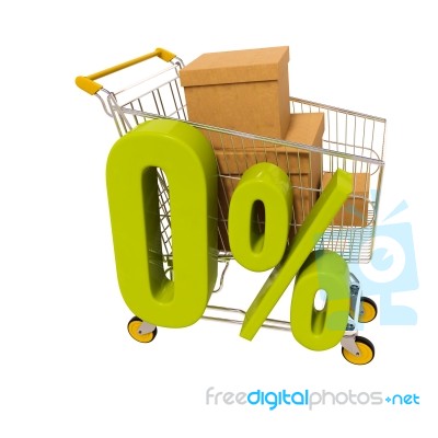 Shopping Cart And 0 Percent Isolated On White Stock Image