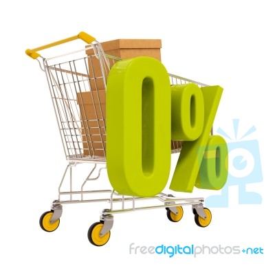 Shopping Cart And 0 Percent Isolated On White Stock Image