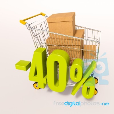 Shopping Cart And 40 Percent Stock Image