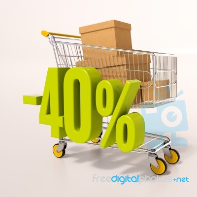 Shopping Cart And 40 Percent Stock Image