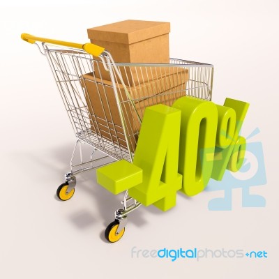 Shopping Cart And 40 Percent Stock Image