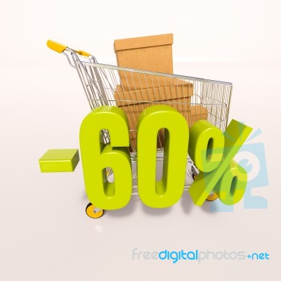 Shopping Cart And 60 Percent Stock Image