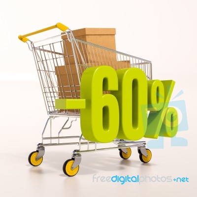 Shopping Cart And 60 Percent Stock Image