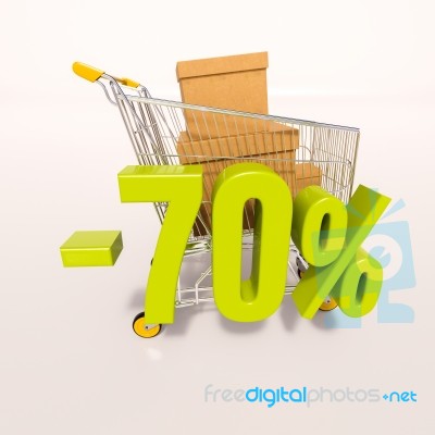 Shopping Cart And 70 Percent Stock Image