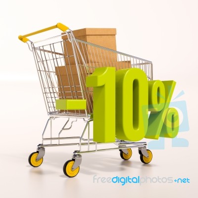 Shopping Cart And Percentage Sign, 10 Percent Stock Image