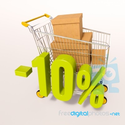 Shopping Cart And Percentage Sign, 10 Percent Stock Image