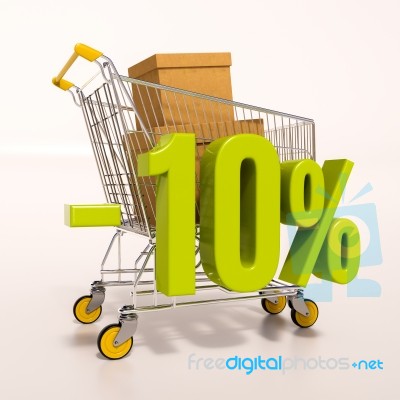 Shopping Cart And Percentage Sign, 10 Percent Stock Image