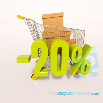 Shopping Cart And Percentage Sign, 20 Percent Stock Image