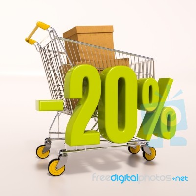 Shopping Cart And Percentage Sign, 20 Percent Stock Image