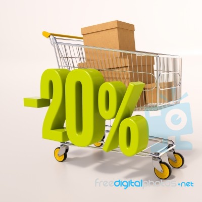 Shopping Cart And Percentage Sign, 20 Percent Stock Image