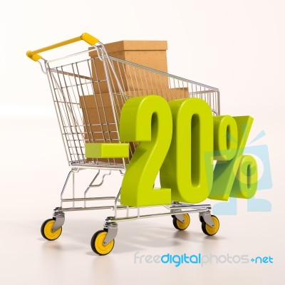 Shopping Cart And Percentage Sign, 20 Percent Stock Image