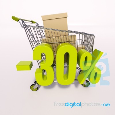 Shopping Cart And Percentage Sign, 30 Percent Stock Image