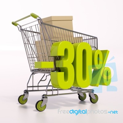 Shopping Cart And Percentage Sign, 30 Percent Stock Image