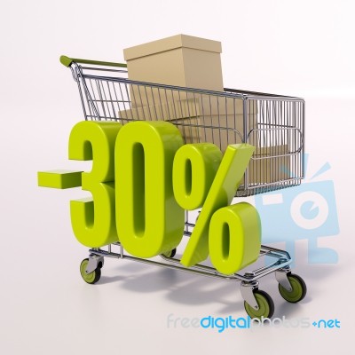 Shopping Cart And Percentage Sign, 30 Percent Stock Image