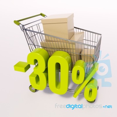 Shopping Cart And Percentage Sign, 30 Percent Stock Image